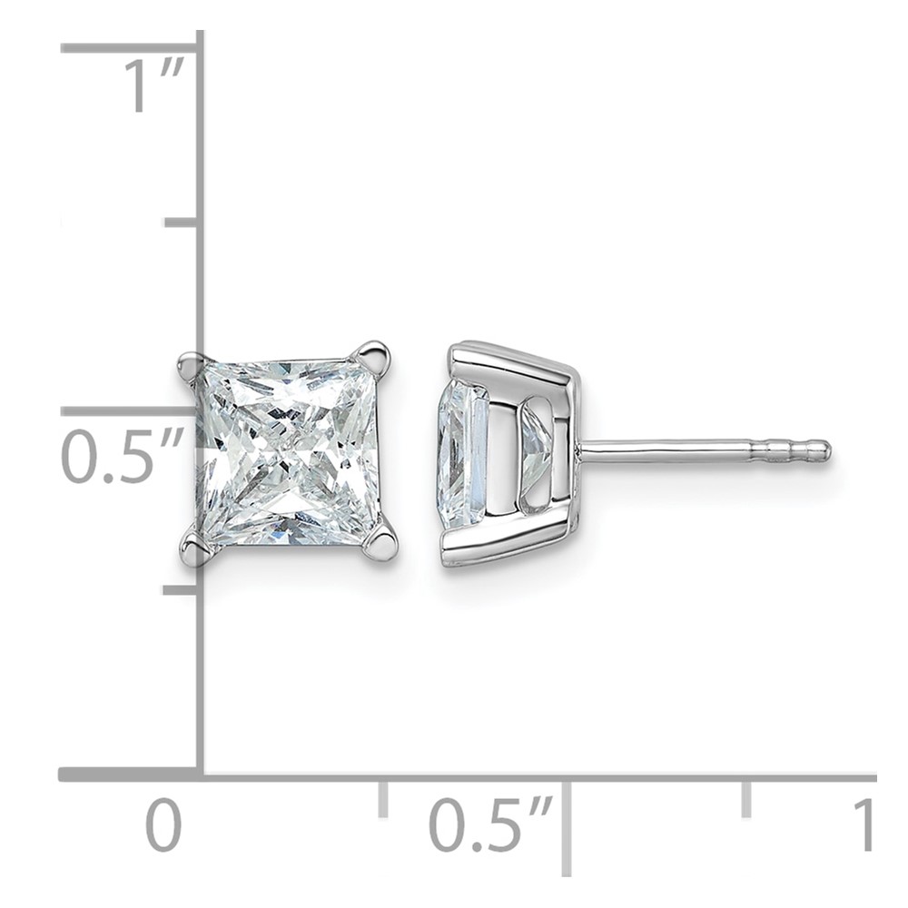 14k White Gold 4 carat Certified Lab Grown Diamond VS/SI+ G+ Princess Complete Four Prong Stud Earrings (EM1018-400C-WLG)