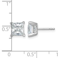 14K White Gold 4 Carat Lab Grown Diamond VS+ F+ Princess Complete Four Prong Stud Earrings view 4