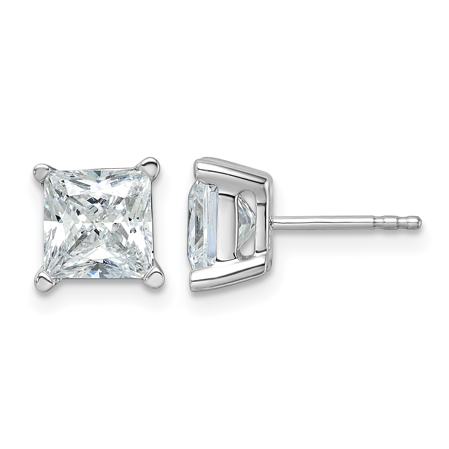 14k White Gold 4 carat Certified Lab Grown Diamond VS/SI+ G+ Princess Complete Four Prong Stud Earrings (EM1018-400C-WLG)