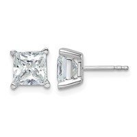 14K White Gold 4 Carat Lab Grown Diamond VS+ F+ Princess Complete Four Prong Stud Earrings view 1