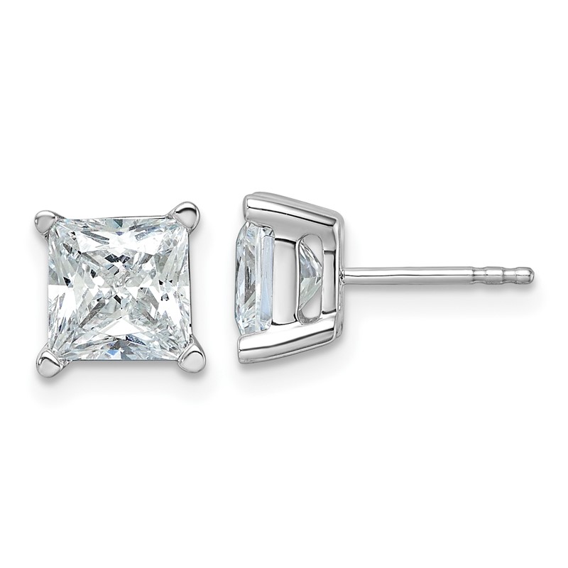 14k White Gold 4 carat Certified Lab Grown Diamond VS+ F+ Princess Complete Four Prong Stud Earrings