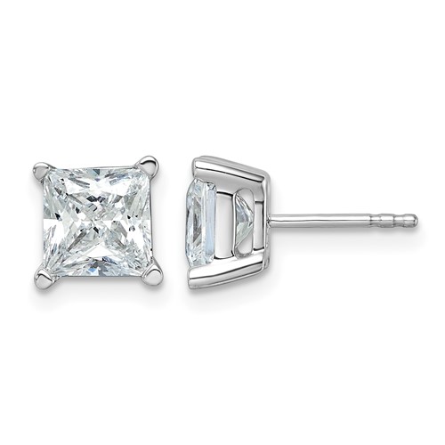 14K White Gold 4 Carat Certified Lab Grown Diamond VS SI+ G+ Princess Complete Four Prong Stud Earrings