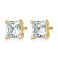 14K Yellow Gold 4 Carat Lab Grown Diamond VS SI+ G+ Princess Complete Four Prong Stud Earrings view 2
