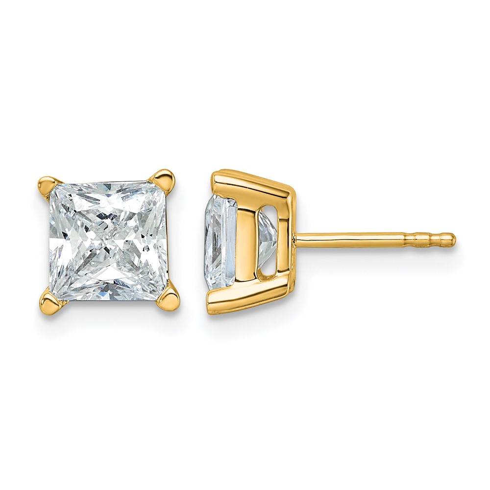 14k 4 carat Lab Grown Diamond VS/SI+ G+ Princess Complete Four Prong Stud Earrings (EM1018-400-LG)
