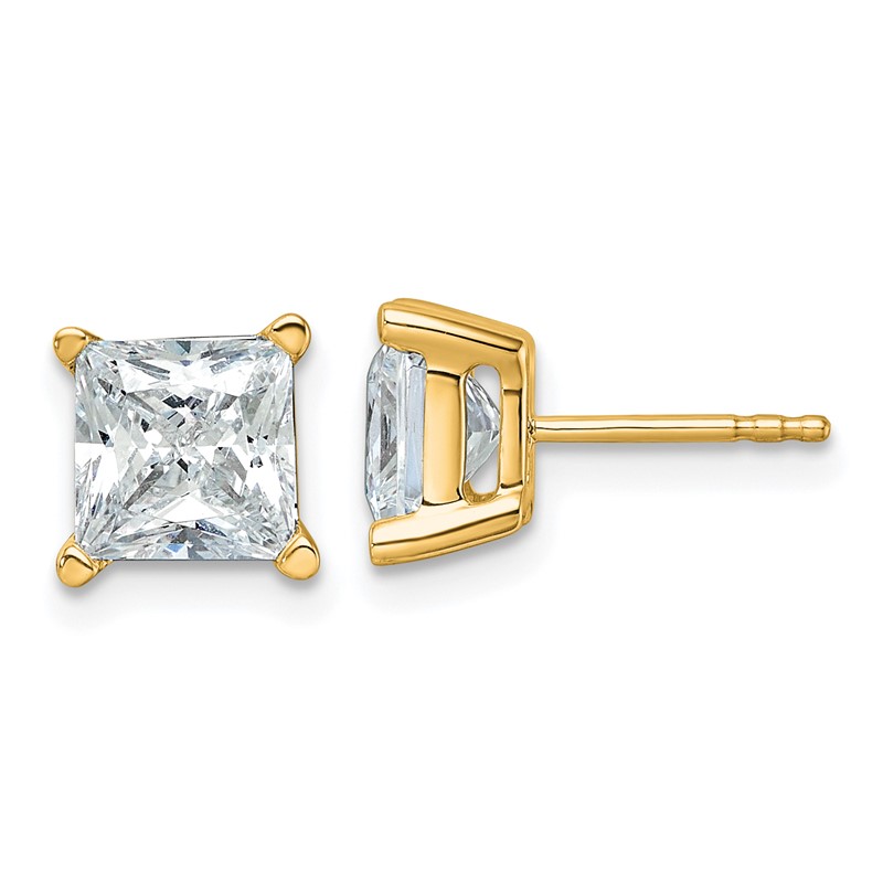 14k 4 carat Lab Grown Diamond VS+ F+ Princess Complete Four Prong Stud Earrings