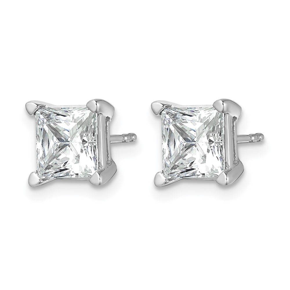 14k White Gold 5 carat Lab Grown Diamond VS+ F+ Princess Complete Four Prong Stud Earrings (EM1018-500-WLD)