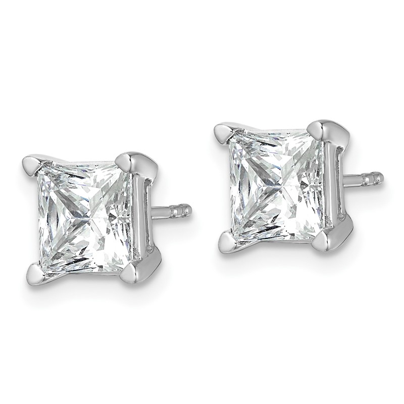 14k White Gold 5 carat Lab Grown Diamond VS+ F+ Princess Complete Four Prong Stud Earrings