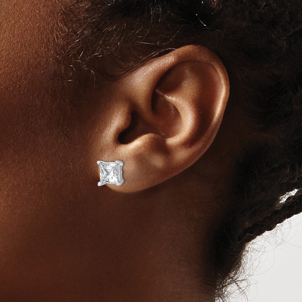 14k White Gold 5 carat Lab Grown Diamond VS+ F+ Princess Complete Four Prong Stud Earrings (EM1018-500-WLD)