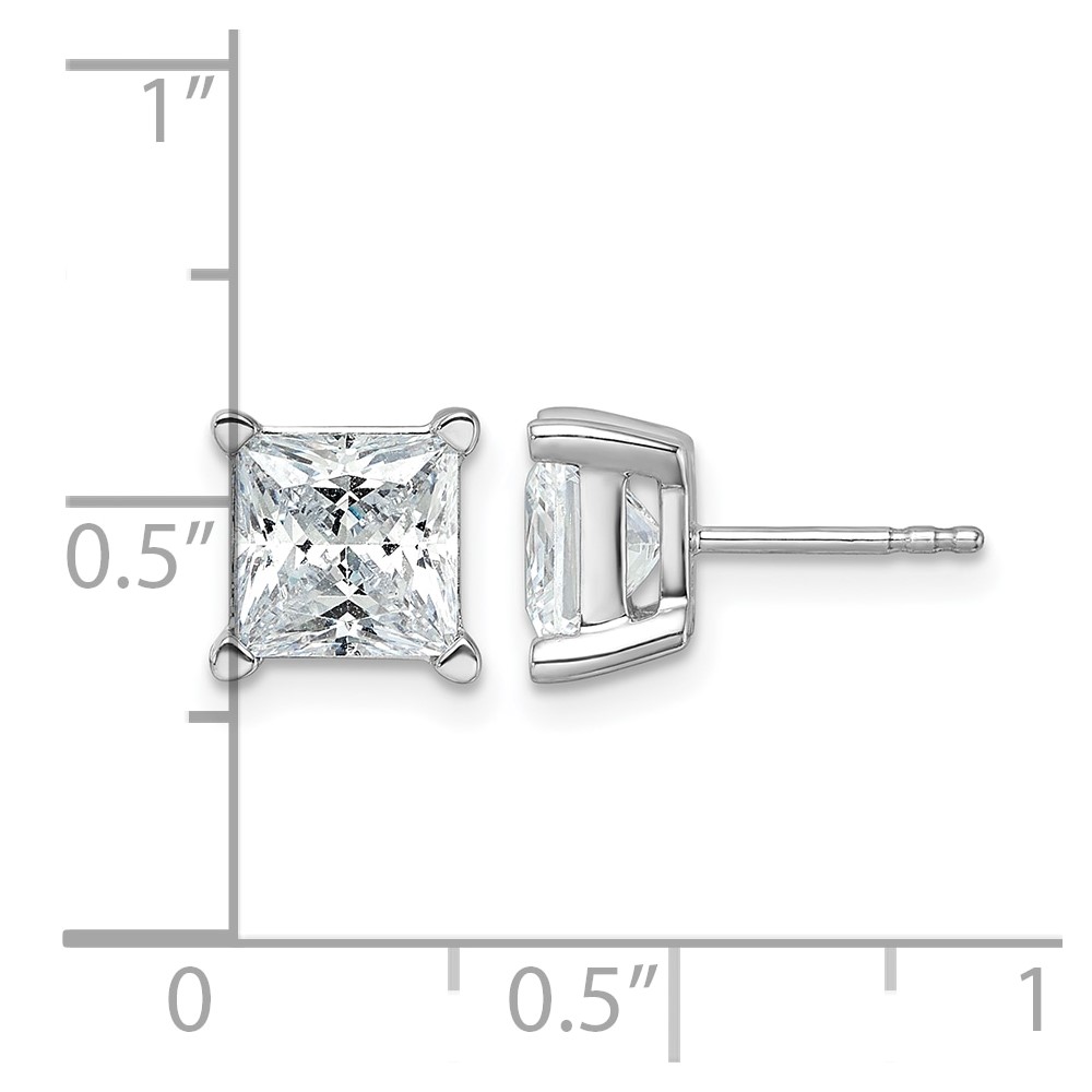 14k White Gold 6 carat Lab Grown Diamond VS+ F+ Princess Complete Four Prong Stud Earrings (EM1018-600-WLD)