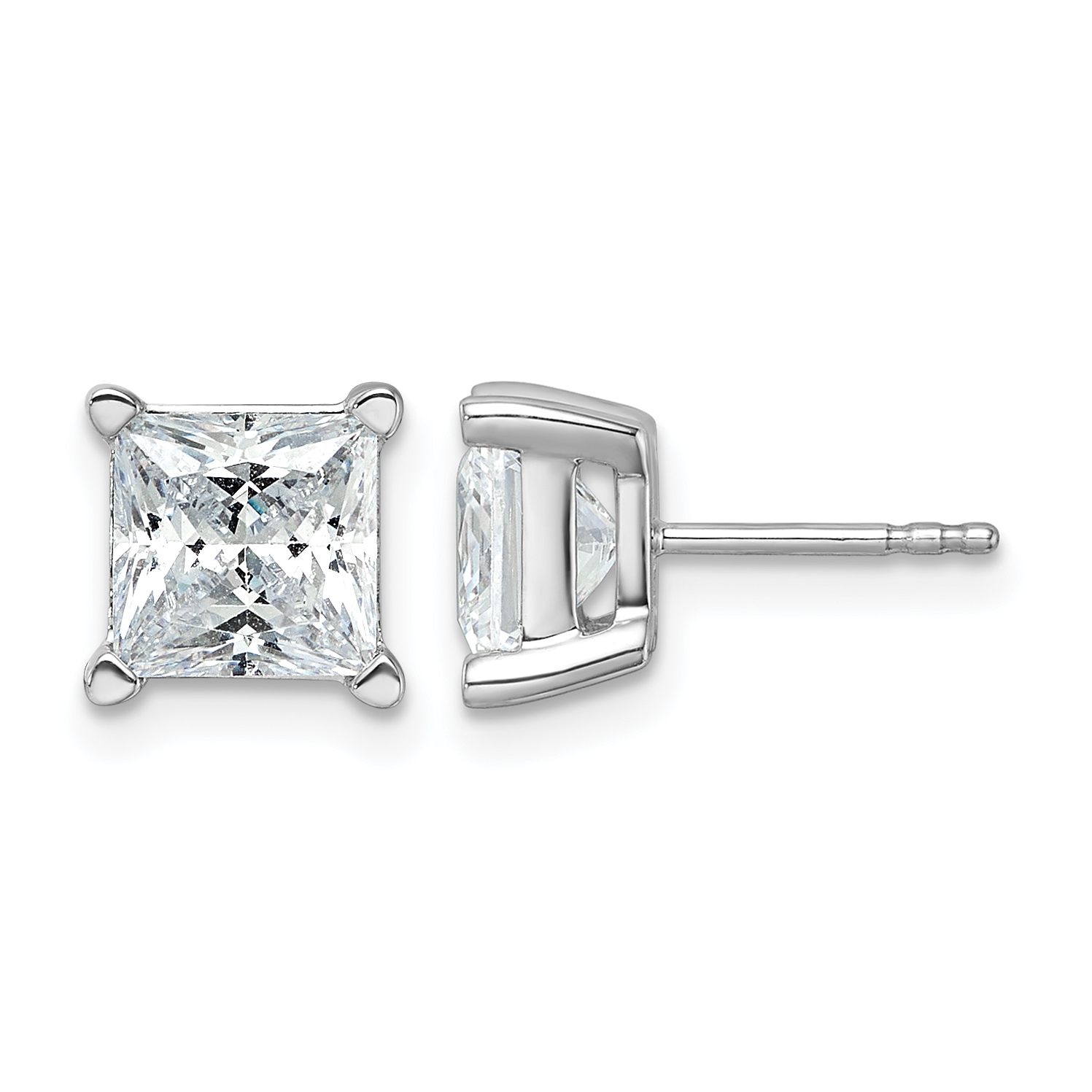 14k White Gold 5 carat Lab Grown Diamond VS+ F+ Princess Complete Four Prong Stud Earrings (EM1018-500-WLD)