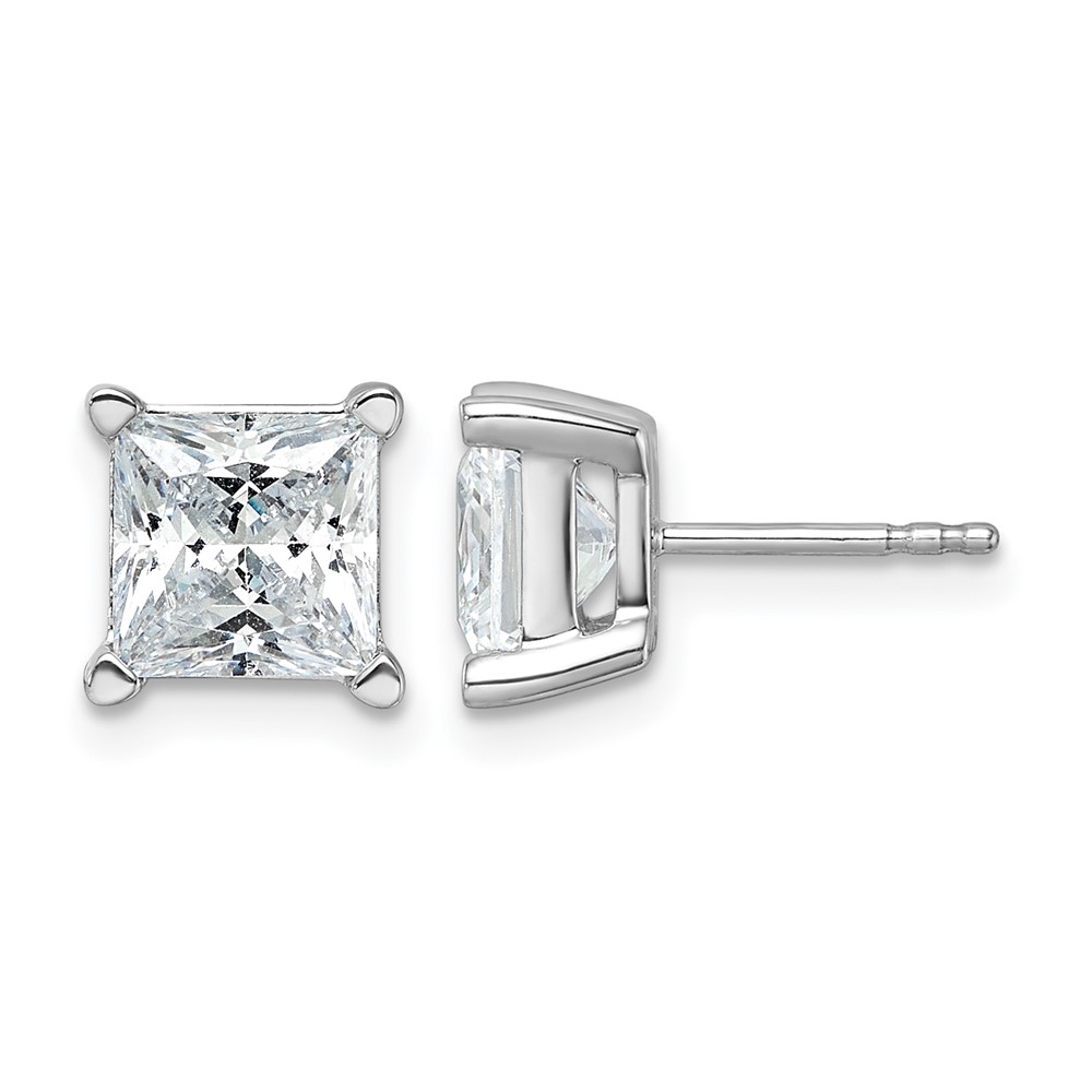 14K White Gold 5 Carat Lab Grown Diamond VS+ F+ Princess Complete Four Prong Stud Earrings