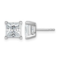 14K White Gold 5 Carat Lab Grown Diamond VS+ F+ Princess Complete Four Prong Stud Earrings view 1