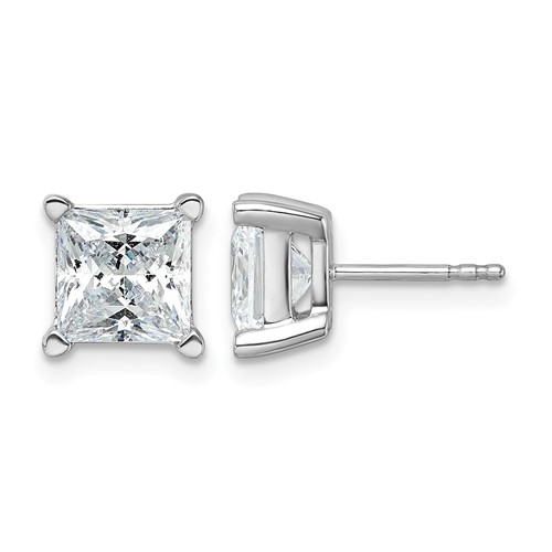 14K White Gold 5 Carat Certified Lab Grown Diamond VS SI+ G+ Princess Complete Four Prong Stud Earrings