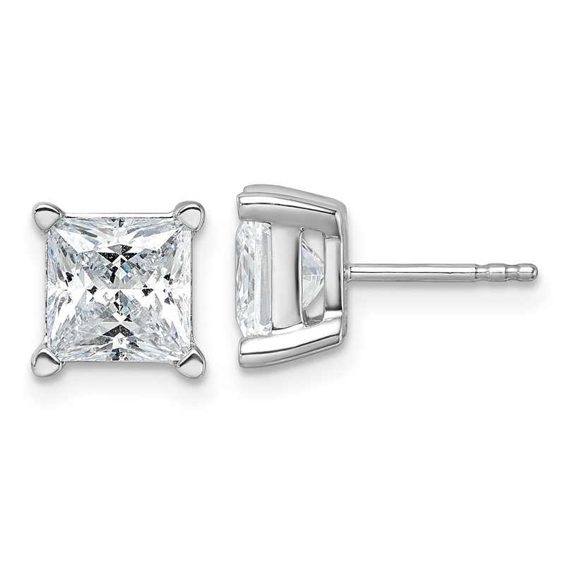 14k White Gold 5 carat Lab Grown Diamond VS+ F+ Princess Complete Four Prong Stud Earrings