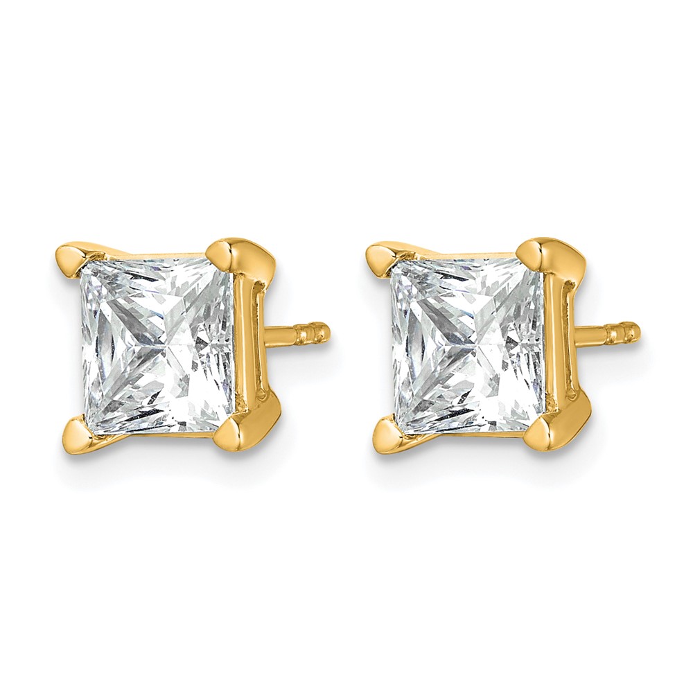 14k 5 carat Lab Grown Diamond VS+ F+ Princess Complete Four Prong Stud Earrings (EM1018-500-LD)