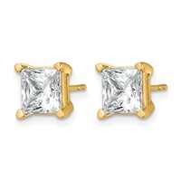 14K Yellow Gold 5 Carat Lab Grown Diamond VS+ F+ Princess Complete Four Prong Stud Earrings view 2