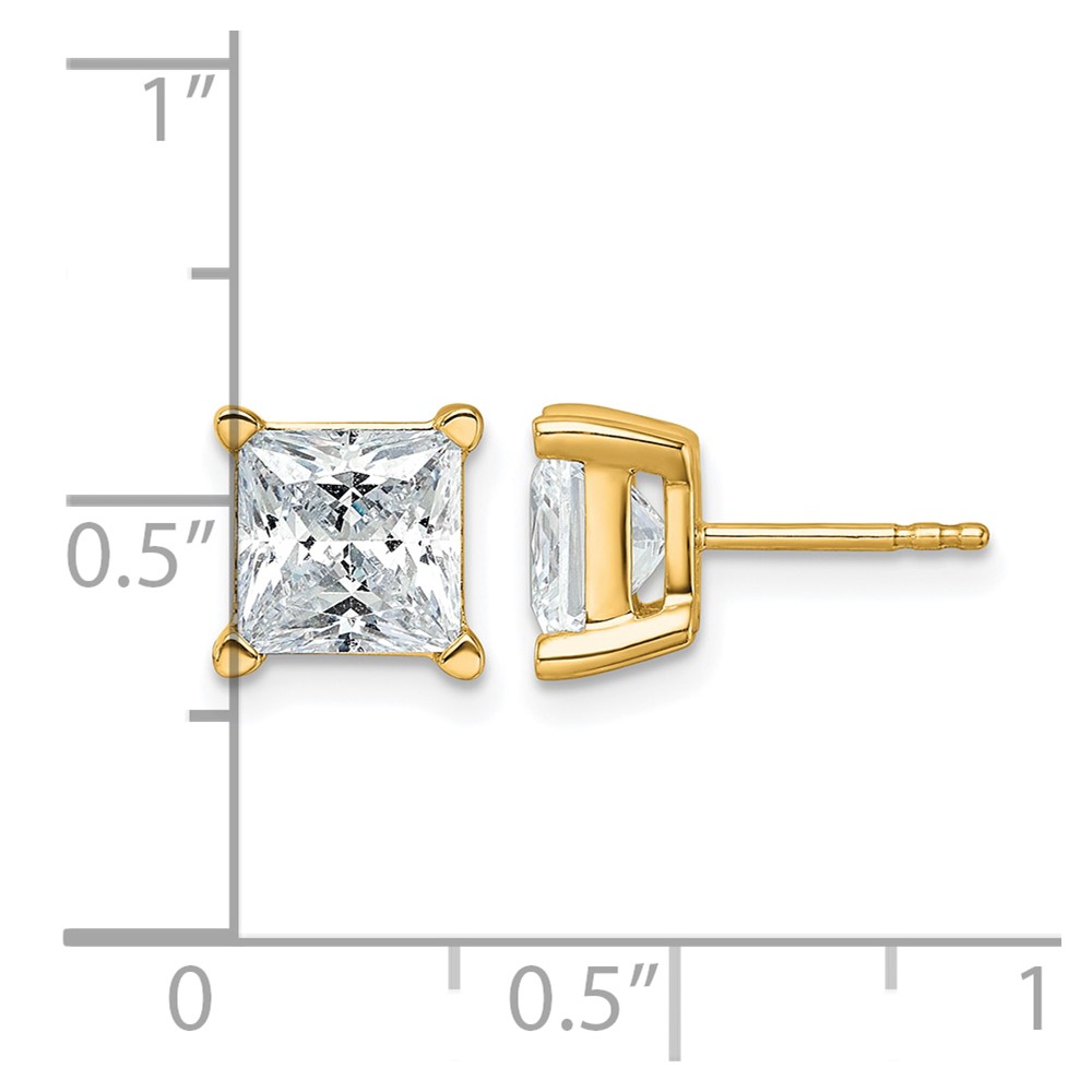14k 5 carat Lab Grown Diamond VS+ F+ Princess Complete Four Prong Stud Earrings (EM1018-500-LD)