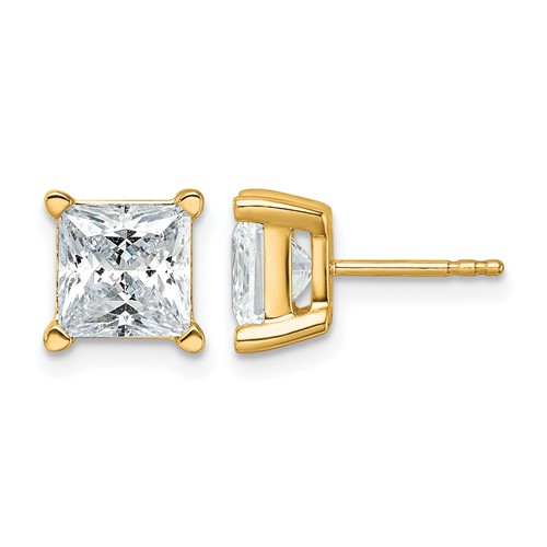 14K Yellow Gold 5 Carat Lab Grown Diamond VS+ F+ Princess Complete Four Prong Stud Earrings