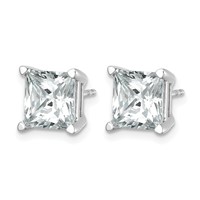14K White Gold 6 Carat Lab Grown Diamond VS SI+ G+ Princess Complete Four Prong Stud Earrings view 2