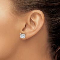 14K White Gold 6 Carat Lab Grown Diamond VS SI+ G+ Princess Complete Four Prong Stud Earrings view 4