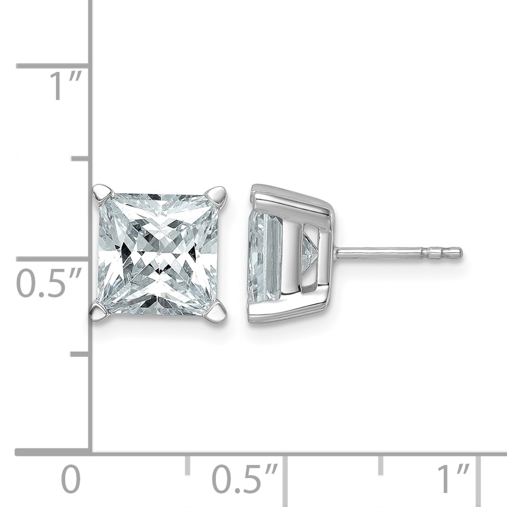14k White Gold 6 carat Lab Grown Diamond VS+ F+ Princess Complete Four Prong Stud Earrings (EM1018-600-WLD)