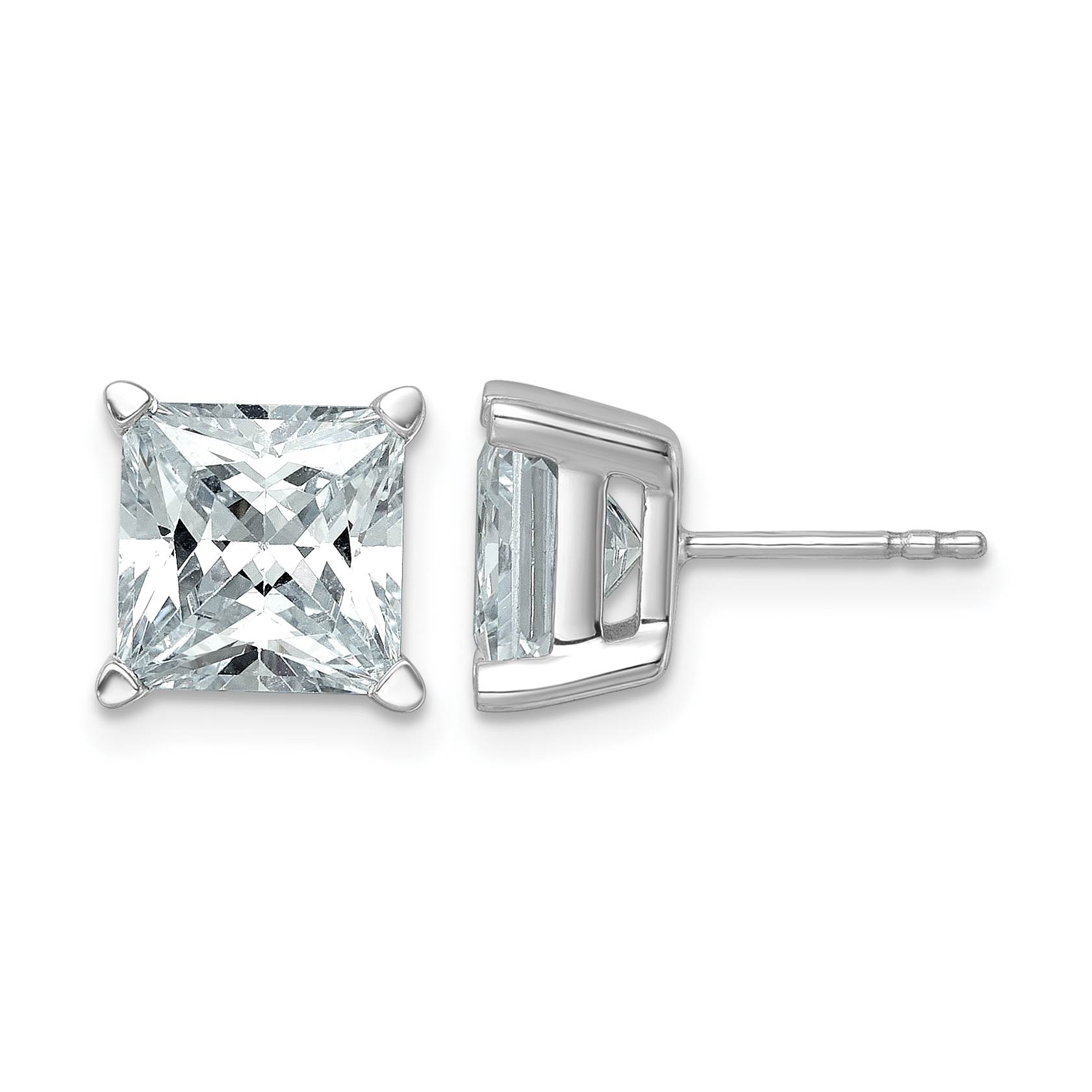14k White Gold 6 carat Lab Grown Diamond VS+ F+ Princess Complete Four Prong Stud Earrings (EM1018-600-WLD)