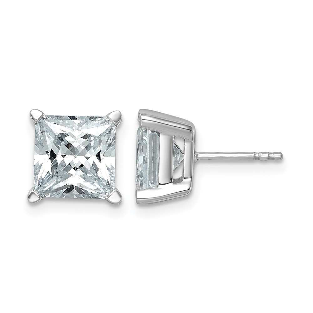 14K White Gold 6 Carat Lab Grown Diamond VS SI+ G+ Princess Complete Four Prong Stud Earrings