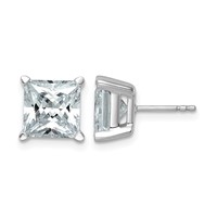 14K White Gold 6 Carat Lab Grown Diamond VS SI+ G+ Princess Complete Four Prong Stud Earrings view 1