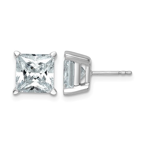 14K White Gold 6 Carat Certified Lab Grown Diamond VS+ F+ Princess Complete Four Prong Stud Earrings