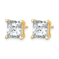 14K Yellow Gold 6 Carat Lab Grown Diamond VS+ F+ Princess Complete Four Prong Stud Earrings view 2