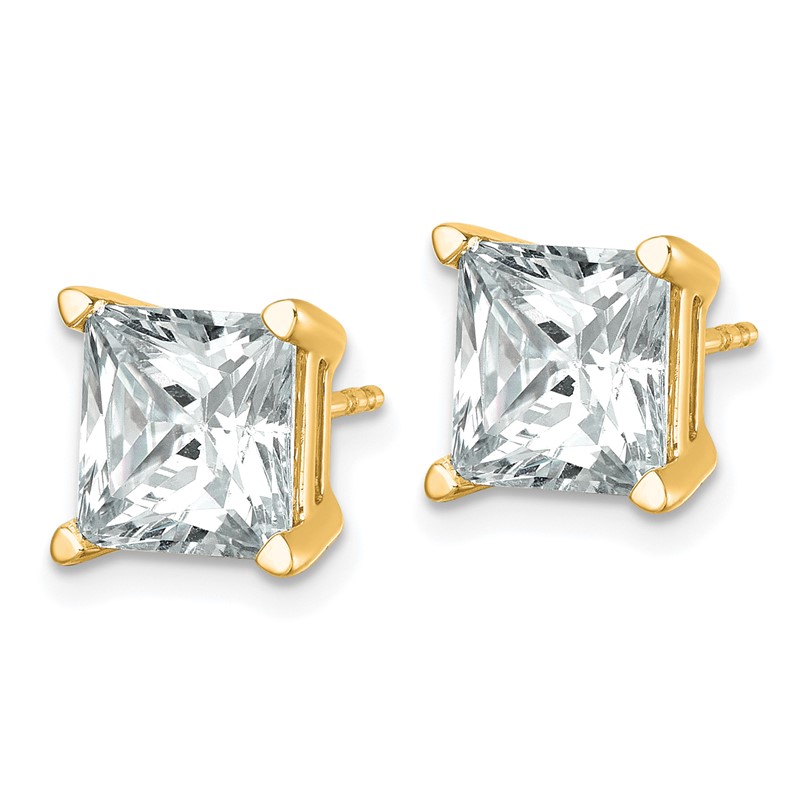 14k 6 carat Certified Lab Grown Diamond VS+ F+ Princess Complete Four Prong Stud Earrings