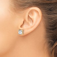 14K Yellow Gold 6 Carat Lab Grown Diamond VS+ F+ Princess Complete Four Prong Stud Earrings view 4