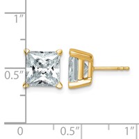 14K Yellow Gold 6 Carat Lab Grown Diamond VS+ F+ Princess Complete Four Prong Stud Earrings view 5