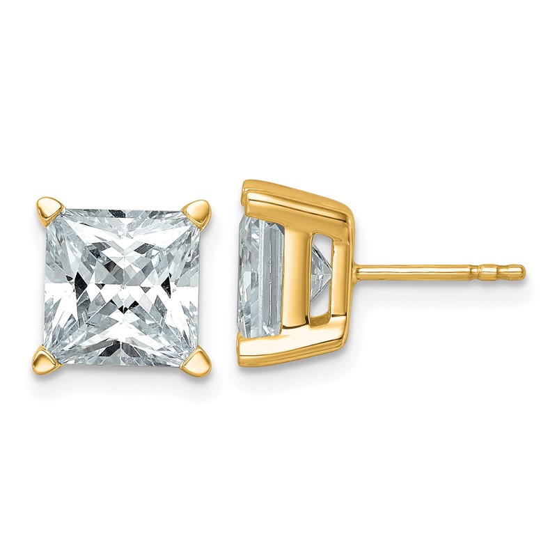 14k 6 carat Certified Lab Grown Diamond VS+ F+ Princess Complete Four Prong Stud Earrings