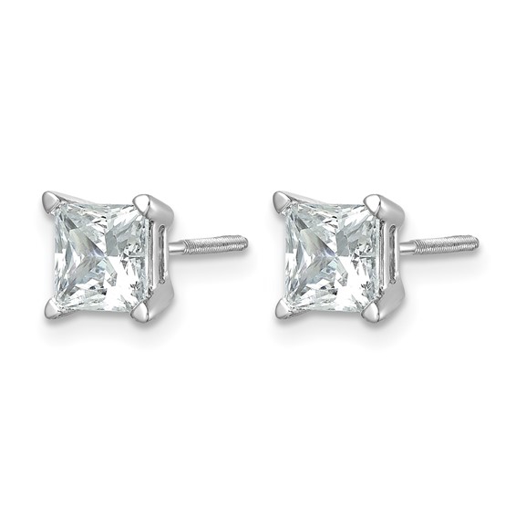 14k White Gold 1 1/2 carat Certified Lab Grown Diamond VS+ F+ Princess Complete Four Prong Screwback Stud Earrings