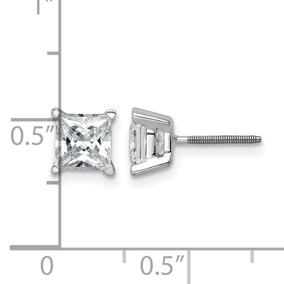 14k White Gold 1 1/2 carat Certified Lab Grown Diamond VS+ F+ Princess Complete Four Prong Screwback Stud Earrings