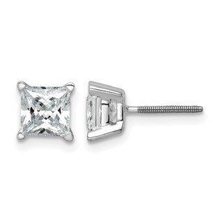 14k White Gold 1 1/2 carat Certified Lab Grown Diamond VS+ F+ Princess Complete Four Prong Screwback Stud Earrings