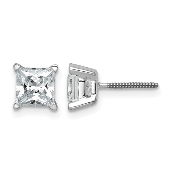 14k White Gold 1 1/2 carat Certified Lab Grown Diamond VS+ F+ Princess Complete Four Prong Screwback Stud Earrings