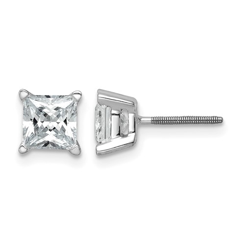 14K White Gold Princess 4-Prong 2.00ct Screw Back Post Earring Mountings with Backs
