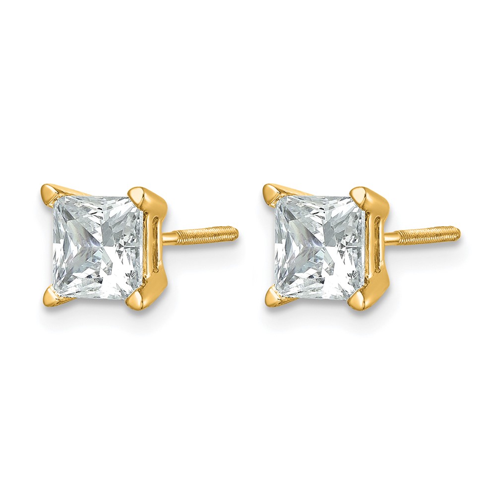 14k 2 carat Certified Lab Grown Diamond VS+ F+ Princess Complete Four Prong Stud Earrings (EM1018-200C-LD)