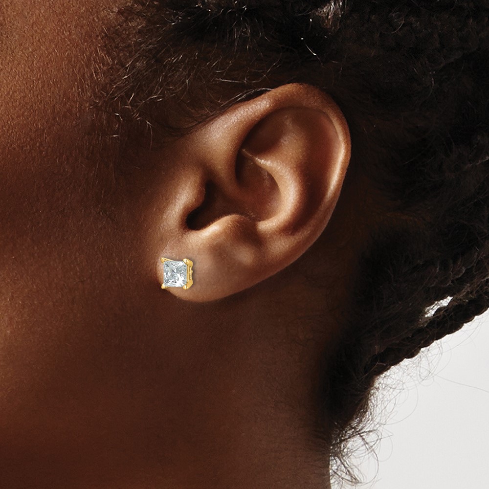 14k 2 carat Certified Lab Grown Diamond VS+ F+ Princess Complete Four Prong Stud Earrings (EM1018-200C-LD)