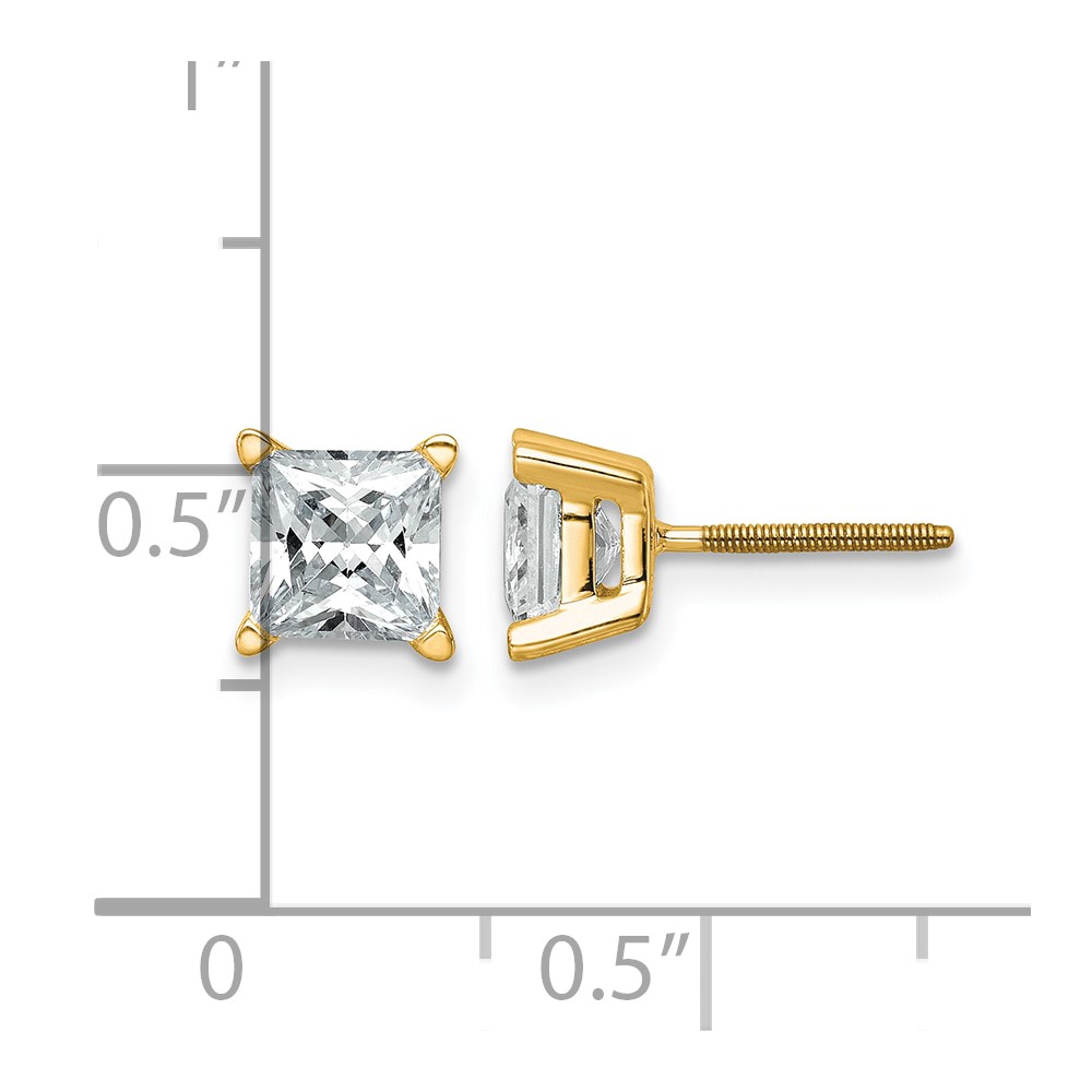 14k 2 carat Certified Lab Grown Diamond VS+ F+ Princess Complete Four Prong Stud Earrings (EM1018-200C-LD)