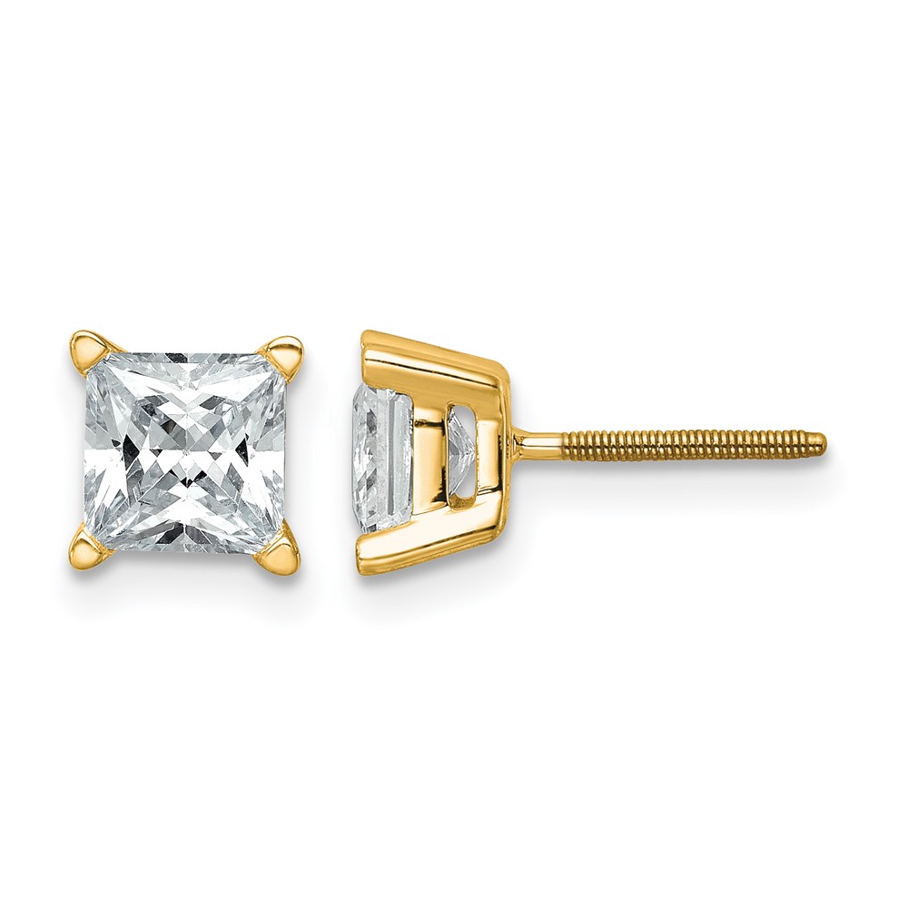 14k 2 carat Certified Lab Grown Diamond VS+ F+ Princess Complete Four Prong Stud Earrings (EM1018-200C-LD)