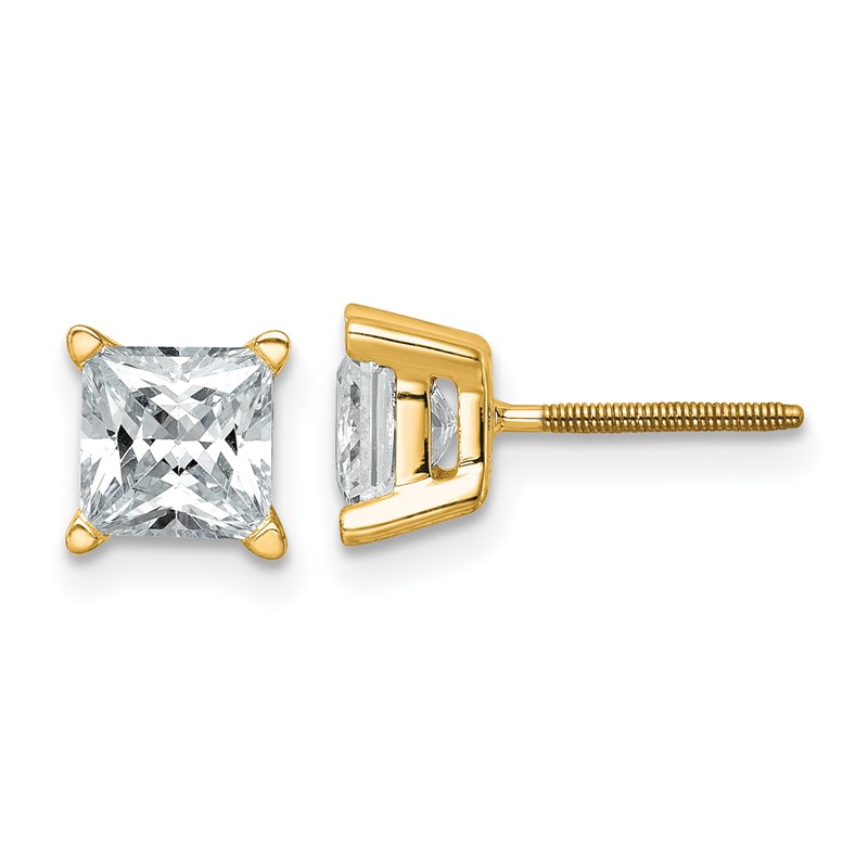 14k 2 carat Certified Lab Grown Diamond VS+ F+ Princess Complete Four Prong Stud Earrings