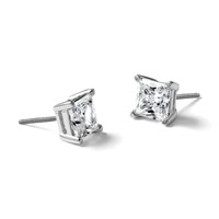 14K White Gold Princess Four Prong 3ct Screwback Post Earring Mountings view 5