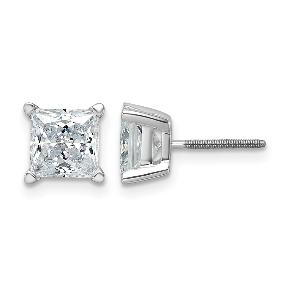14K White Gold Princess Four Prong 3ct Screwback Post Earring Mountings