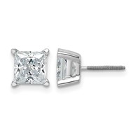 14K White Gold Princess Four Prong 3ct Screwback Post Earring Mountings view 1