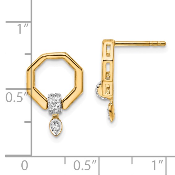 14K Polished 1/10 carat Diamond Octagon Drop Post Earrings