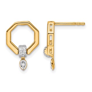 14K Polished 1/10 carat Diamond Octagon Drop Post Earrings