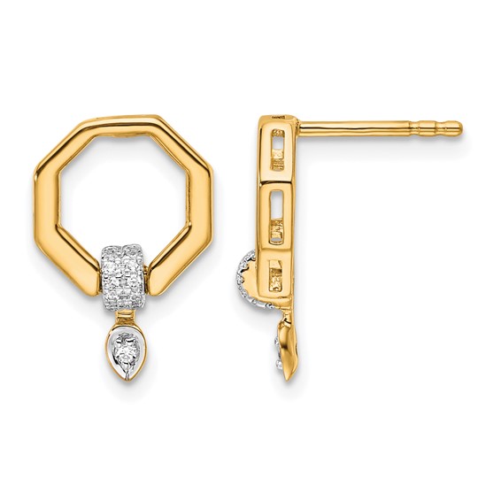 14K Polished 1/10 carat Diamond Octagon Drop Post Earrings